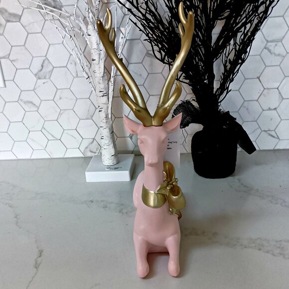 NEW! EXQUISITE 14" TALL PINK & GOLD DEER DECOR - Picture 3 of 5